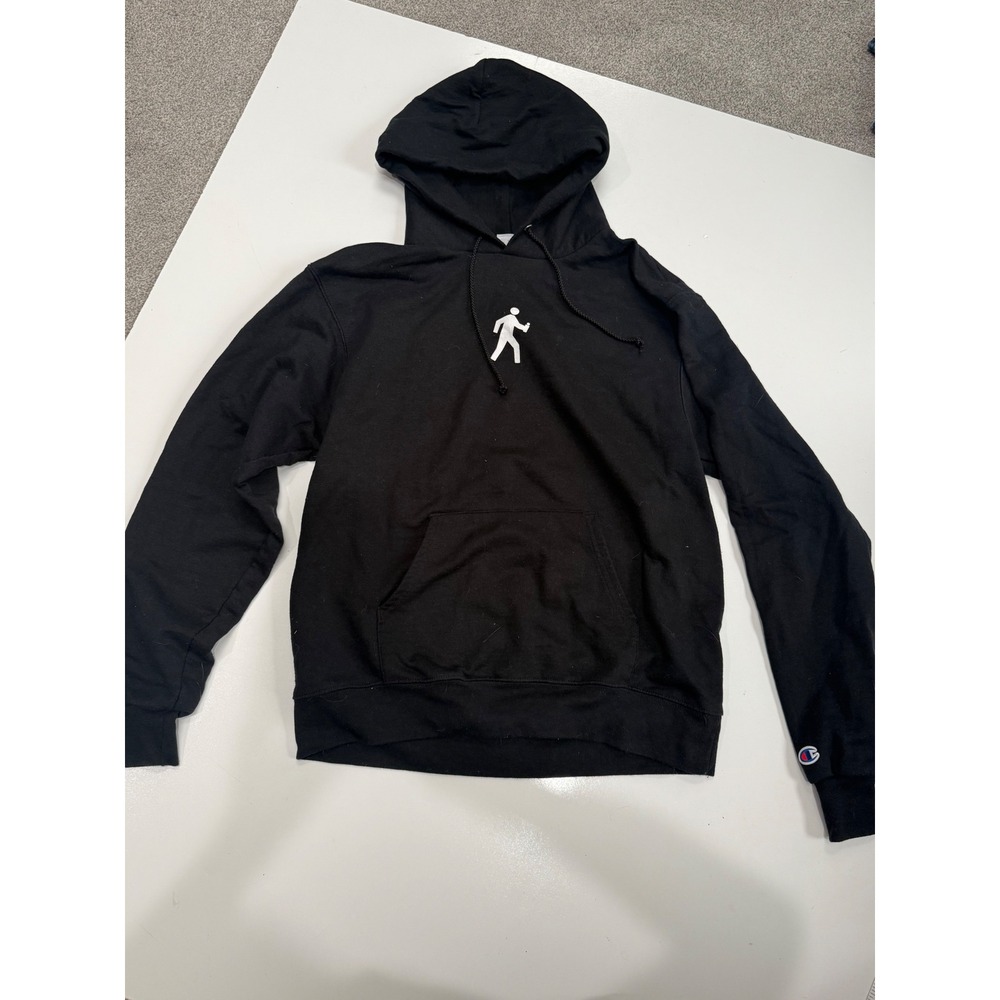 Champion Eco Authentic Hoodie‎ Black Mens Medium Walking Figure Graphic Pullover